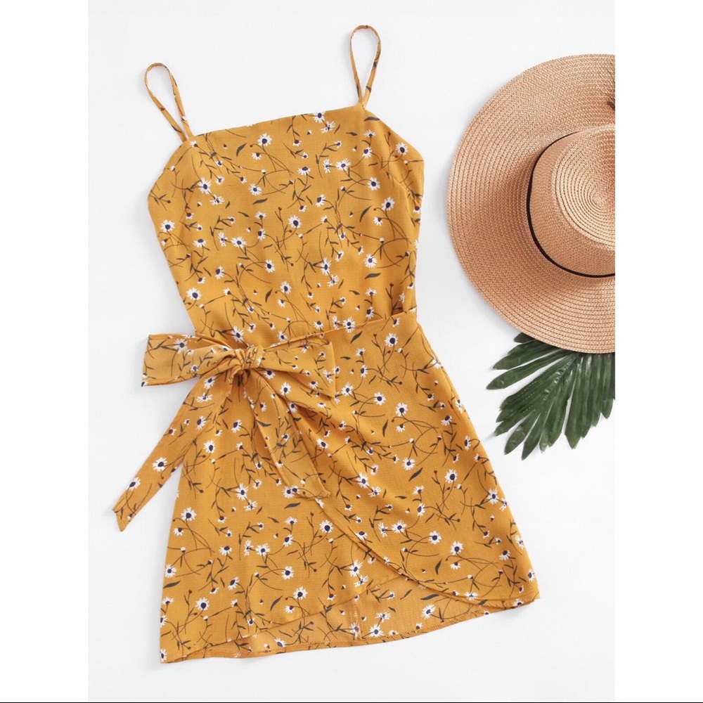 Floral Printed Open Back Wrap Dress